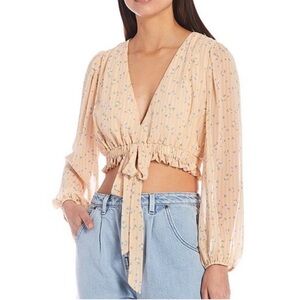 Gianni Bini Woven Bailey Floral Print Tie Front V-Neck, Chiffon Top- NWT